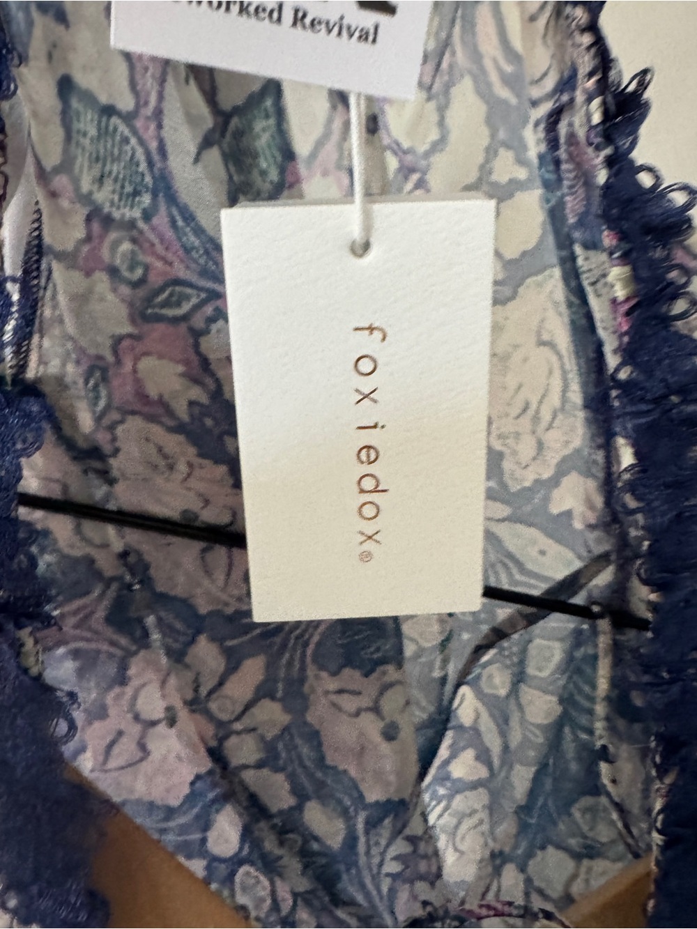 NWT | foxiedox | Navy Floral Off-Shoulder Blouse with Cream Accents | XS - Picture 5 of 5